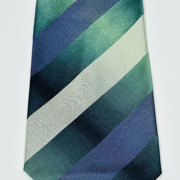 CANALI Necktie Tie Silk Blue Green Tan Stripe Italy EUC - Picture 8 of 8
